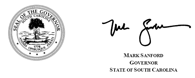 Governor Mark Sanford's signature and The State seal