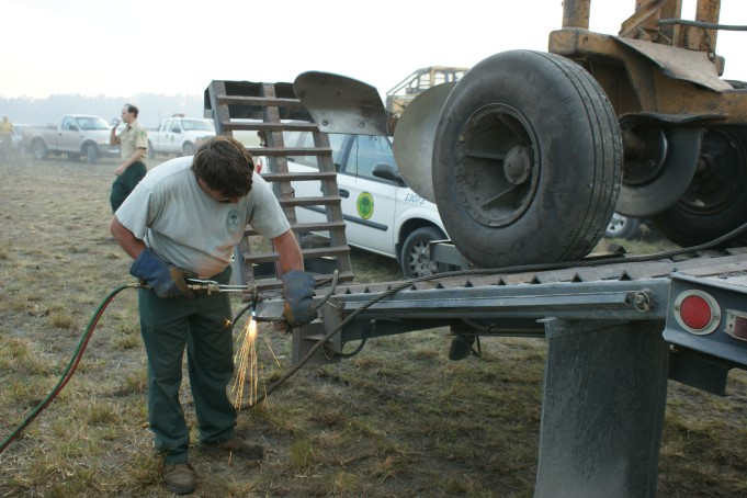 Mechanic Dennis Weaver welding ramp